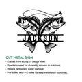 Bass fishing metal sign feature graphic showing two illustrated largemouth bass in a bold cut-metal design