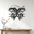 Bass fishing wall sign displayed above a console table in a bright home interior