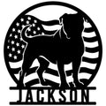 Custom American Bulldog metal sign with a bold dog silhouette framed by stars and stripes