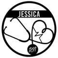 Custom nurse metal sign featuring a circular stethoscope shaped like a heart with a registered nurse emblem