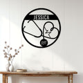 Circular nurse metal sign with a heart-shaped stethoscope displayed on a bright paneled wall