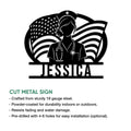 Nurse metal sign product infographic showing cut steel construction and indoor or outdoor display features