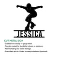 Roller skating metal sign featuring a bold skater silhouette and cut metal sign details