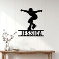 Black roller skater silhouette displayed as wall decor in a bright modern home
