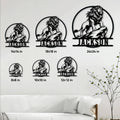 Lion metal sign size guide showing six available square dimensions from 8 by 8 to 24 by 24 inches
