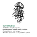 Jellyfish cut metal sign shown with product feature details for indoor or outdoor display