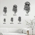 Jellyfish metal sign size guide showing available square dimensions from 8 by 8 to 24 by 24 inches