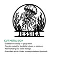 Jellyfish cut metal sign shown with product feature information for indoor or outdoor display