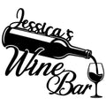 Custom wine bar metal sign featuring a pouring wine bottle, filled wine glass, and elegant script design
