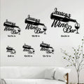 Wine bar metal sign shown in multiple size options on a living room wall