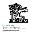 Cricket batter metal sign feature graphic highlighting cut-metal construction, finish, and mounting options