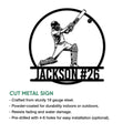 Cricket metal sign feature graphic showing a batsman design and cut metal sign details