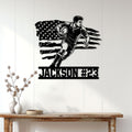 Rugby player metal wall sign displayed above a console table in a bright home interior