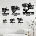 Rugby metal sign size guide showing multiple square size options displayed on a paneled wall
