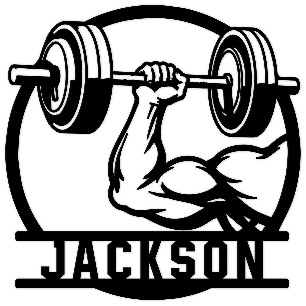 Bold bulldog lifting a loaded barbell in a custom weightlifting metal sign design