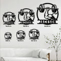 Weightlifting bulldog metal sign shown in multiple size options on a home wall