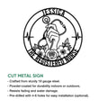 Nurse metal sign product infographic showing the circular floral stethoscope design and cut metal construction