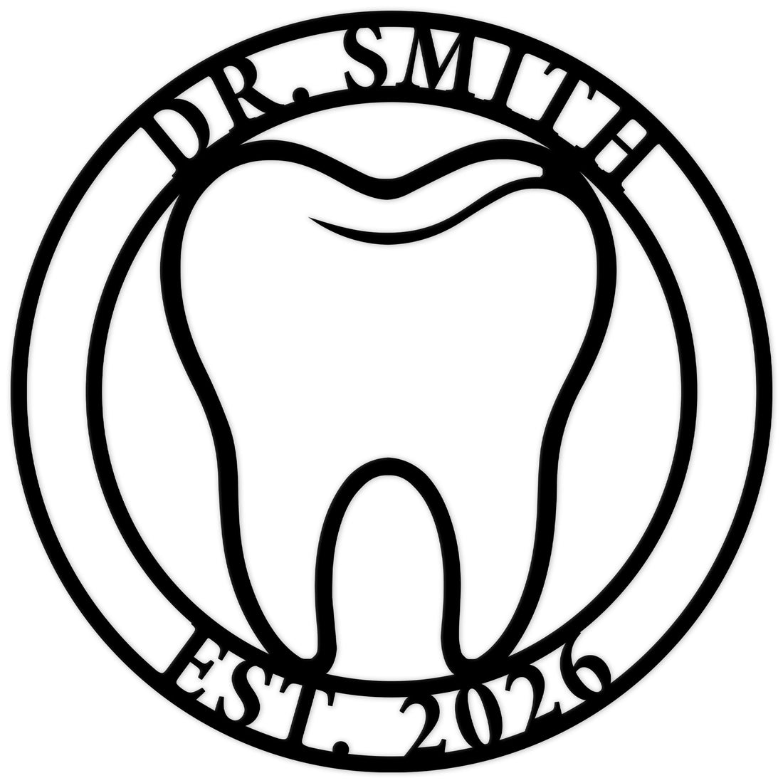 Custom dentist metal sign featuring a bold tooth silhouette inside a circular frame