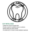 Dentist metal sign artwork shown with a cut-metal sign feature information graphic