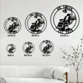 Dentist metal sign size guide showing six circular size options displayed on a bright interior wall