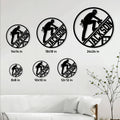 Roofer metal sign size guide showing round designs in sizes from 8 by 8 to 24 by 24 inches