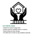 Caregiver wall sign with a heart and house symbol held by caring hands