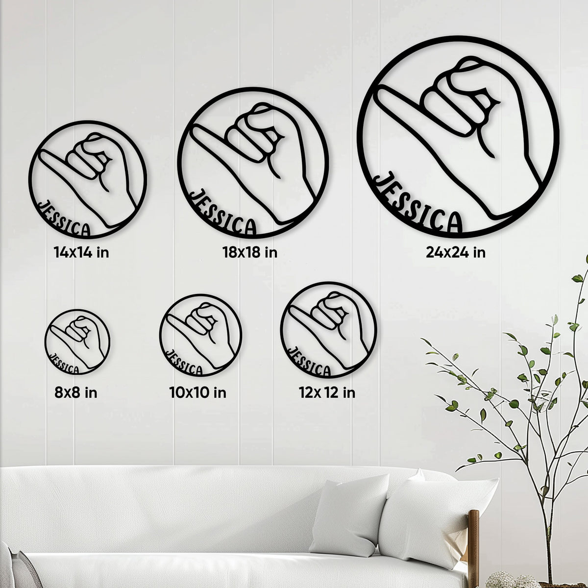 ASL metal sign size guide showing available circular sign sizes from 8 by 8 to 24 by 24 inches