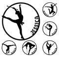 Baton twirling metal sign design with a central twirler silhouette and multiple performance pose options