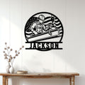 Patriotic ironworker wall sign displayed on a white wood-paneled wall above a console table