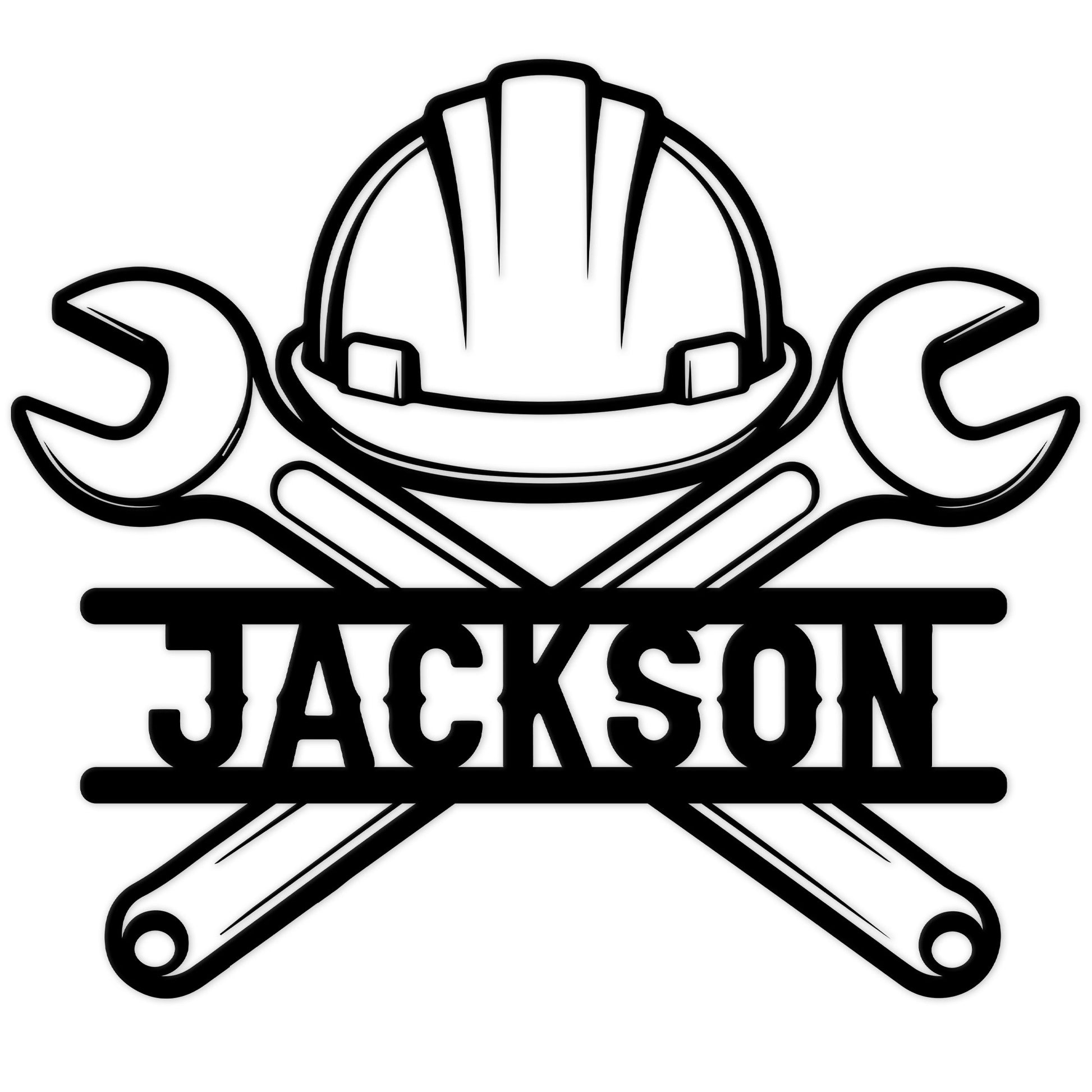 Custom ironworker metal sign featuring a hard hat, crossed wrenches, and bold industrial wall art