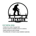 Cut metal ironworker sign shown with a steel beam worker silhouette and circular industrial design