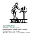 Postal worker mailbox metal sign shown with a cut-metal sign feature and installation guide
