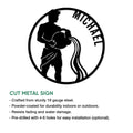 Close-up of an Aquarius zodiac metal sign with a classical water bearer silhouette