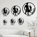 Zodiac metal sign size guide showing circular designs in six available dimensions