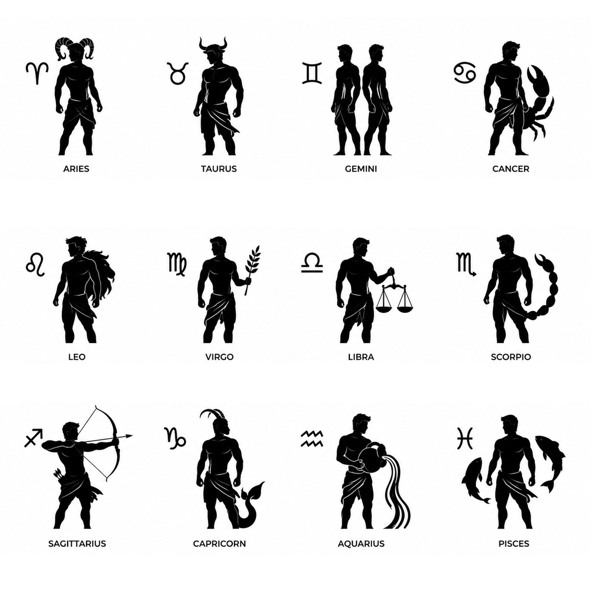 Zodiac style selection guide showing artistic silhouette options for all twelve signs