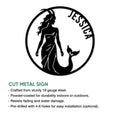 Pisces zodiac metal sign featuring a flowing mermaid silhouette within a circular design