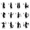 Zodiac style selection guide displaying alternative silhouette artwork for all twelve astrological signs