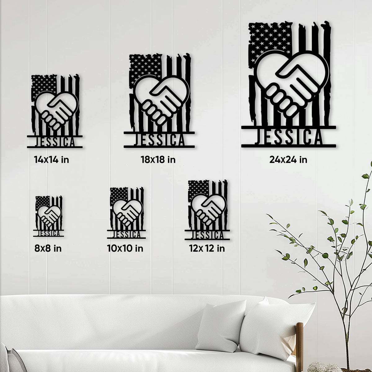 Caregiver metal sign shown in multiple size options as a wall decor sizing guide