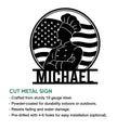 Cut metal kitchen sign showcasing a chef silhouette with an American flag backdrop