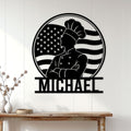 American chef metal wall sign displayed on a white paneled wall in a home interior