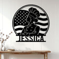 Patriotic chef wall decor displayed on a white paneled wall above a wooden console