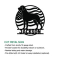 Curly Coated Retriever metal sign feature graphic showing the patriotic dog silhouette design