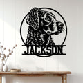 Curly Coated Retriever wall sign displayed on white paneling above a rustic console table
