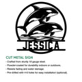Orca cut metal sign feature graphic showing the circular whale design and indoor or outdoor display options
