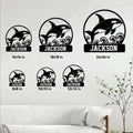 Orca metal sign size guide showing available dimensions from 8 by 8 to 24 by 24 inches
