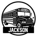 Custom school bus metal sign featuring a detailed front-facing bus illustration in a bold circular design