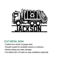 Garbage truck cut metal sign feature graphic showing a recycling truck design for wall decor