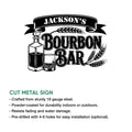 Bourbon bar cut metal sign artwork shown with product feature details and installation information