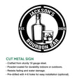 Bourbon metal sign feature graphic showing the circular bottle and whiskey glass artwork