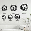 Bourbon bar sign size guide showing six circular size options in a home interior